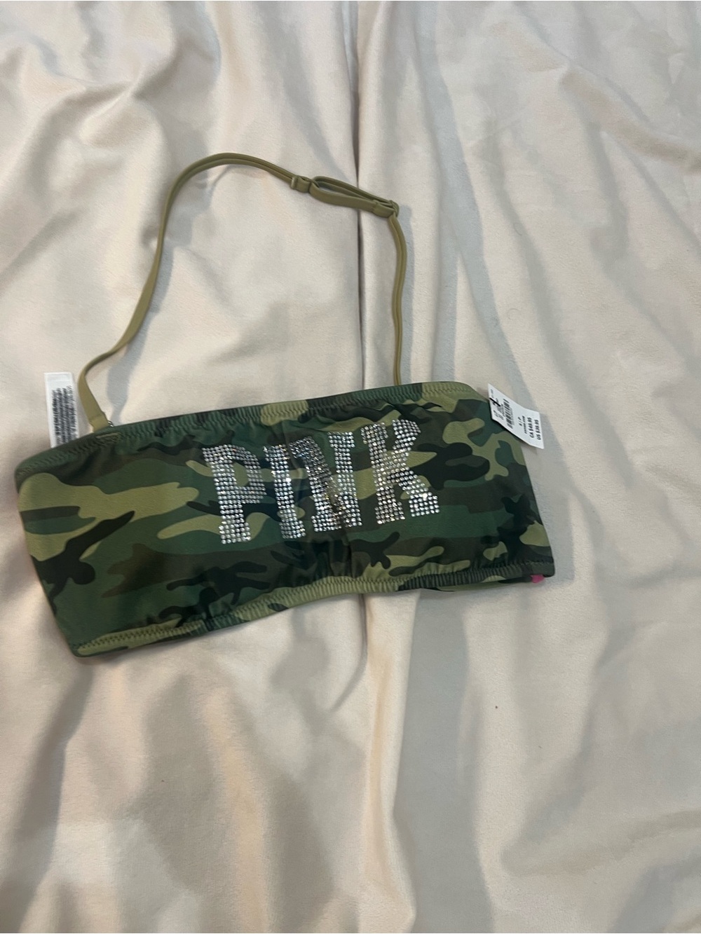 PINK Victoria's Secret Green Camo Rhinestone Bandeau